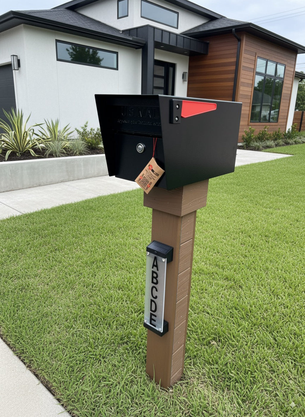 Vari Modern Mailbox – Post with Composite Coating and Solar Lamp Option