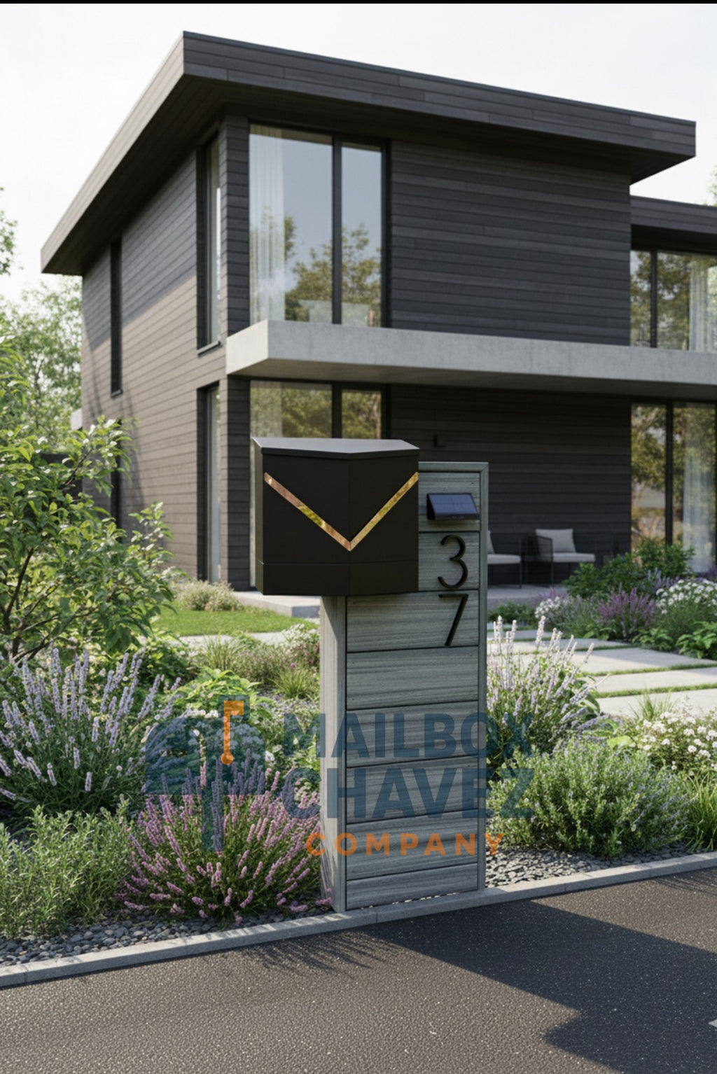 Atena 4.0 custom residential mailbox in foggy wharf color with modern house numbers
