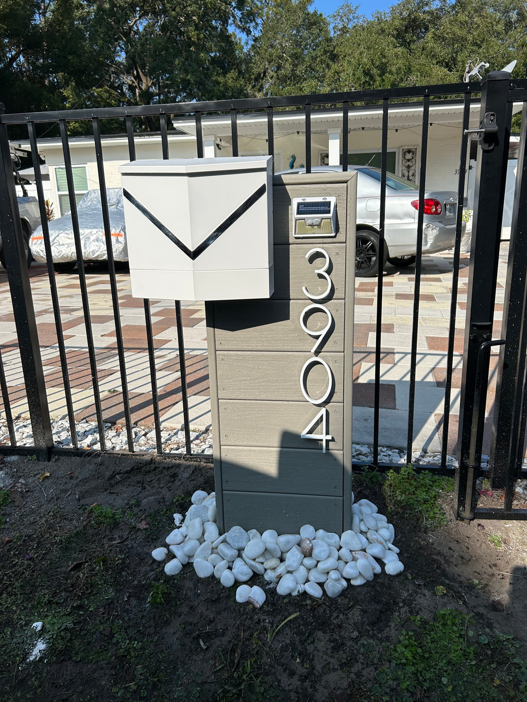Atena 4.0 custom residential mailbox in tide pool color with modern house numbers