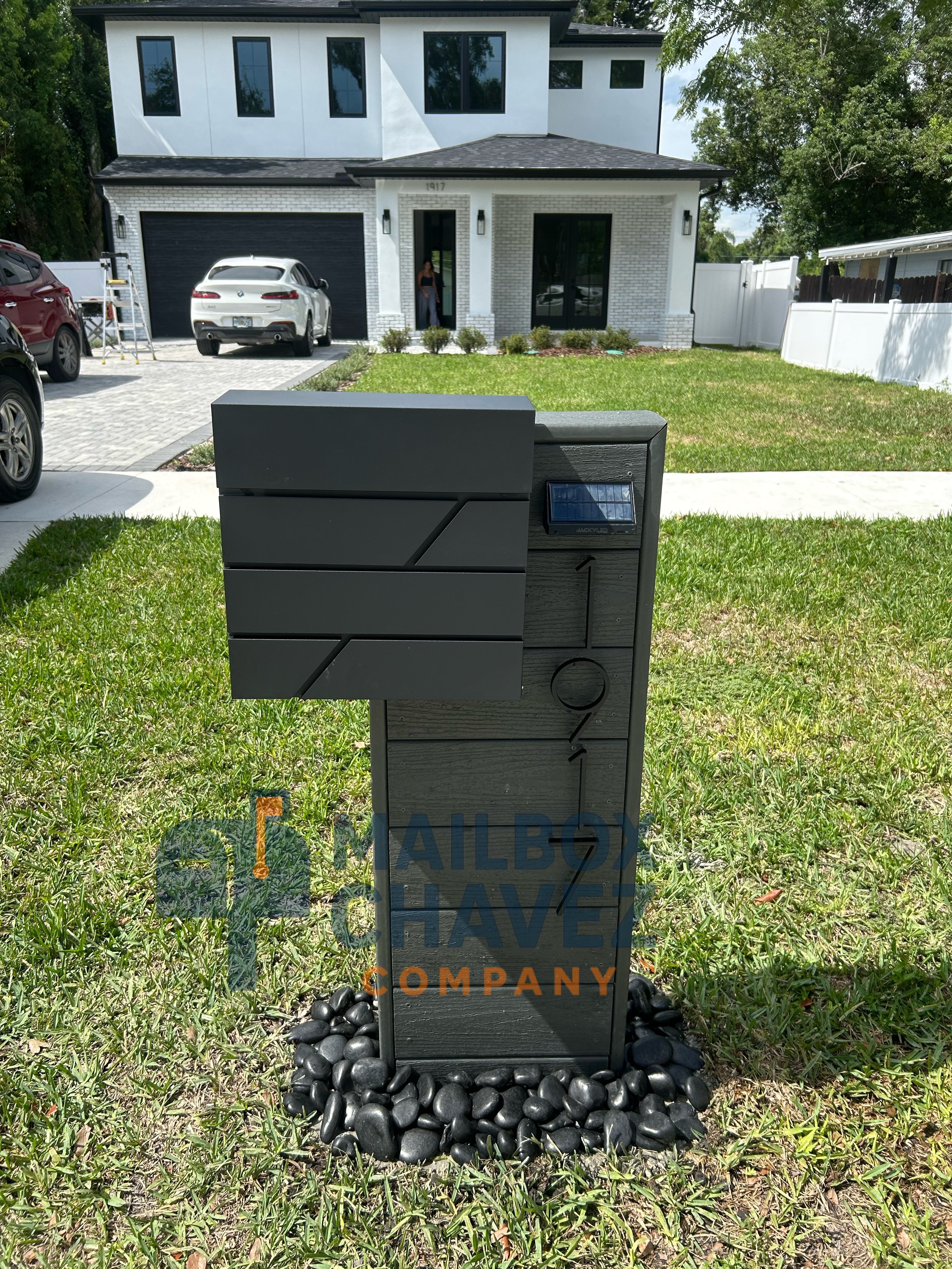 Atena 5.0 composite residential mailbox in clam shells color with modern house numbers